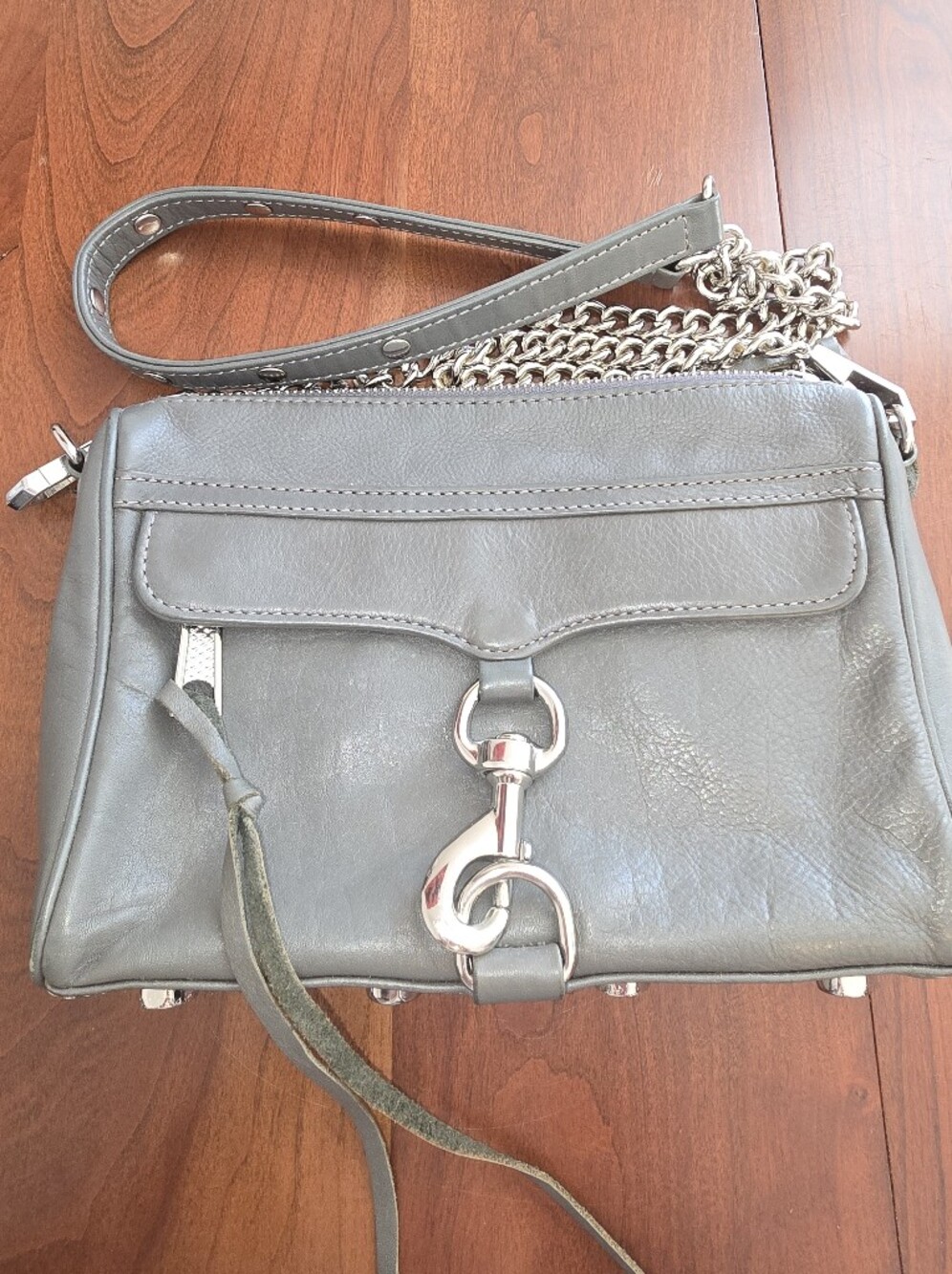 Rebecca Minkoff Gray Leather Chain Strap Crossbody Bag with Silver Hardware